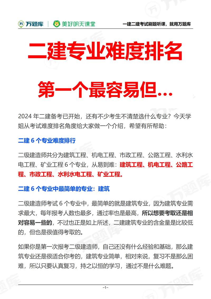 二建6個(gè)專業(yè)難度排行-圖1